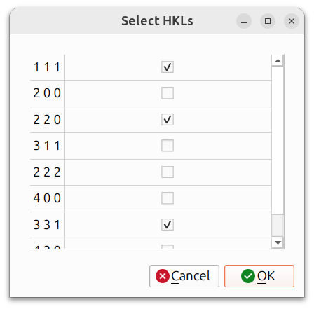 Select HKLs for Pole Figures