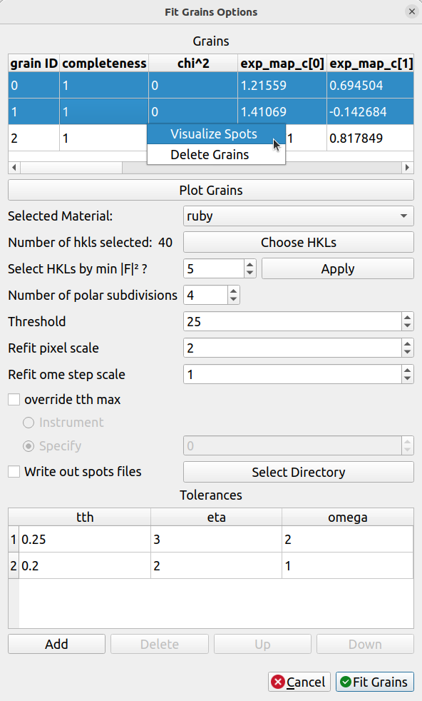 Fit Grains Visualize Spots Context Menu