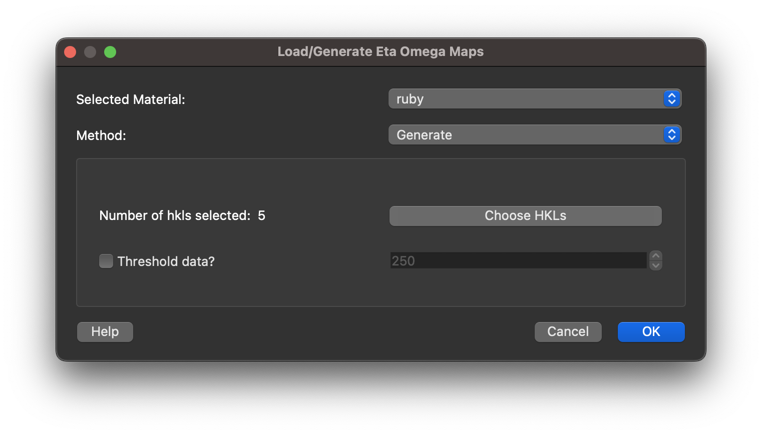 Select Eta Omega Maps Dialog